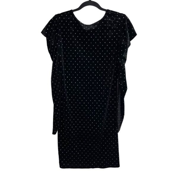 Betsey Johnson Black Power Sleeve Metallic Dot Velvet Dress Size L New - Picture 3 of 10